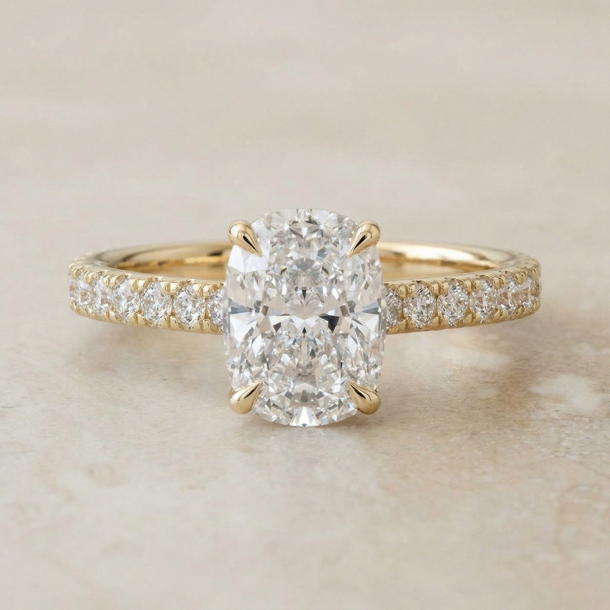 AETERNA RING, ELONGATED CUSHION-CUT MOISSANITE, PAVÉ
