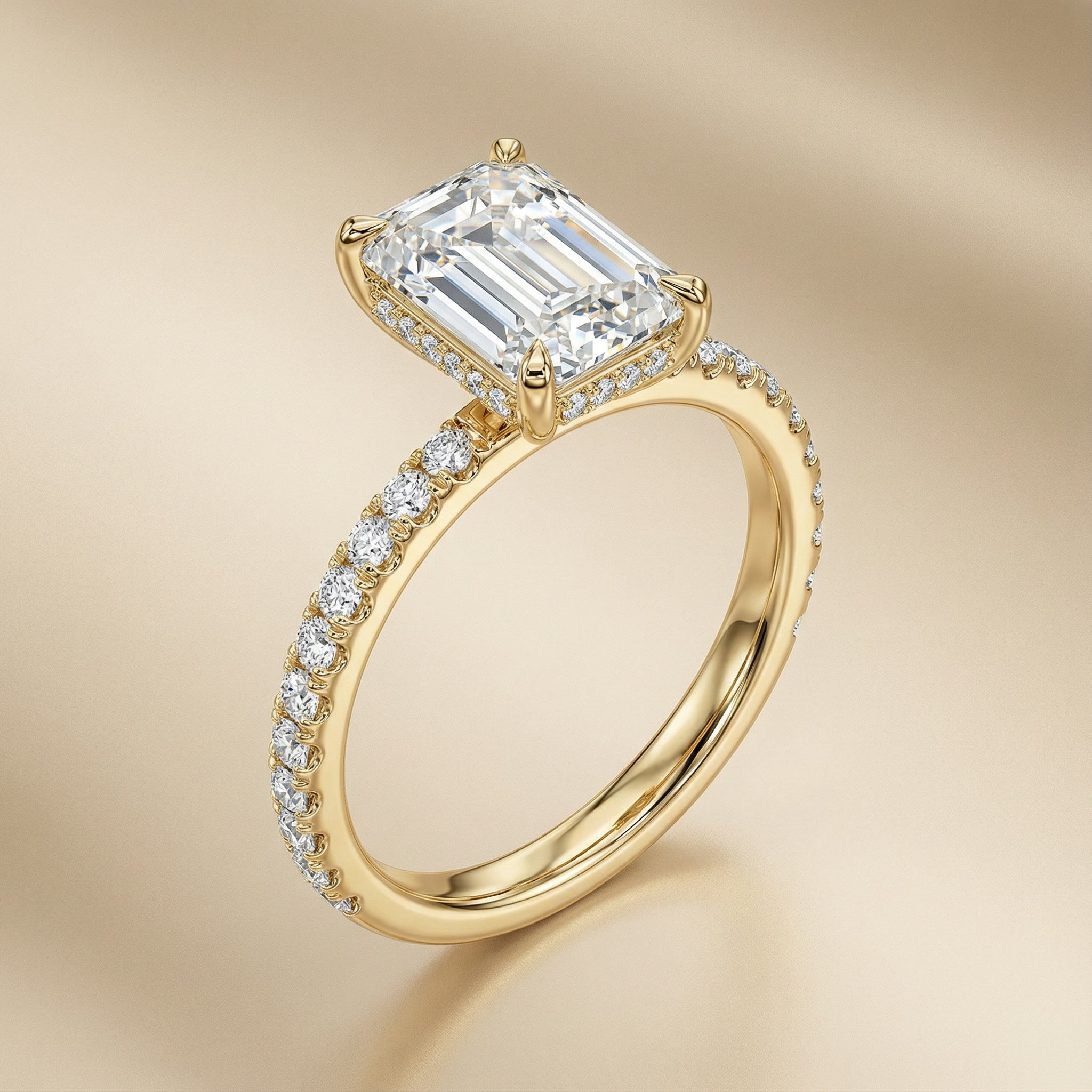 AETERNA RING, EMERALD CUT MOISSANITE, PAVÉ