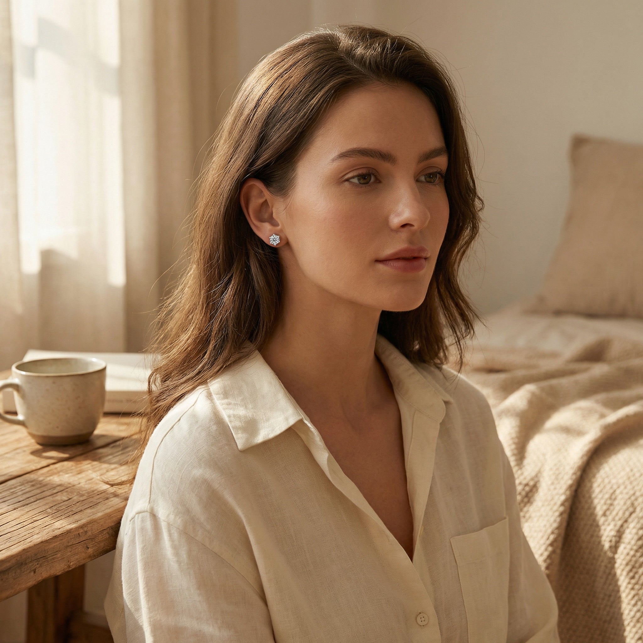 SOLARIS ALBA STUD EARRINGS, 2 DIAMONDS