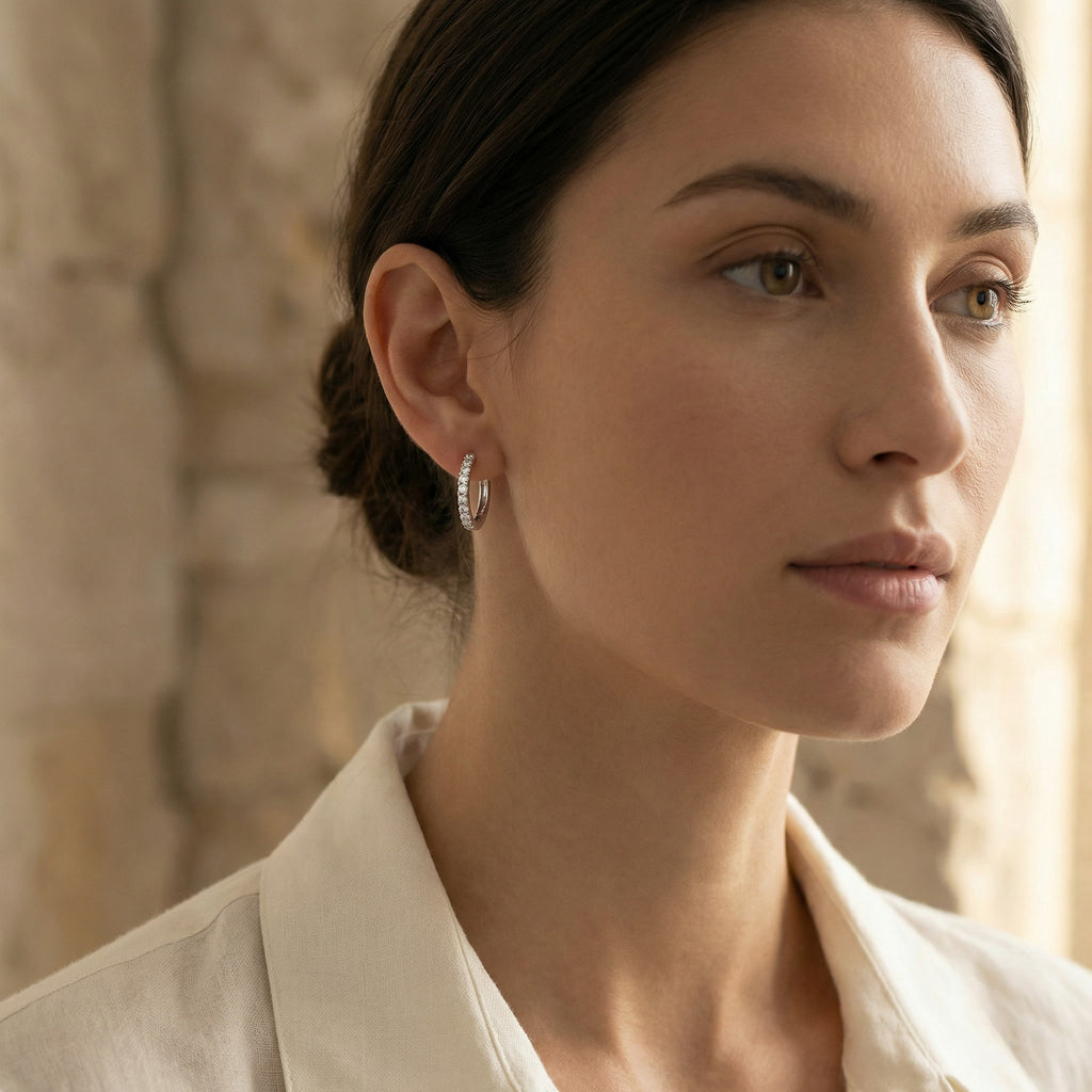 LUMINA ALBA HOOP EARRINGS, BRILLIANT-CUT MOISSANITES, PAVÉ