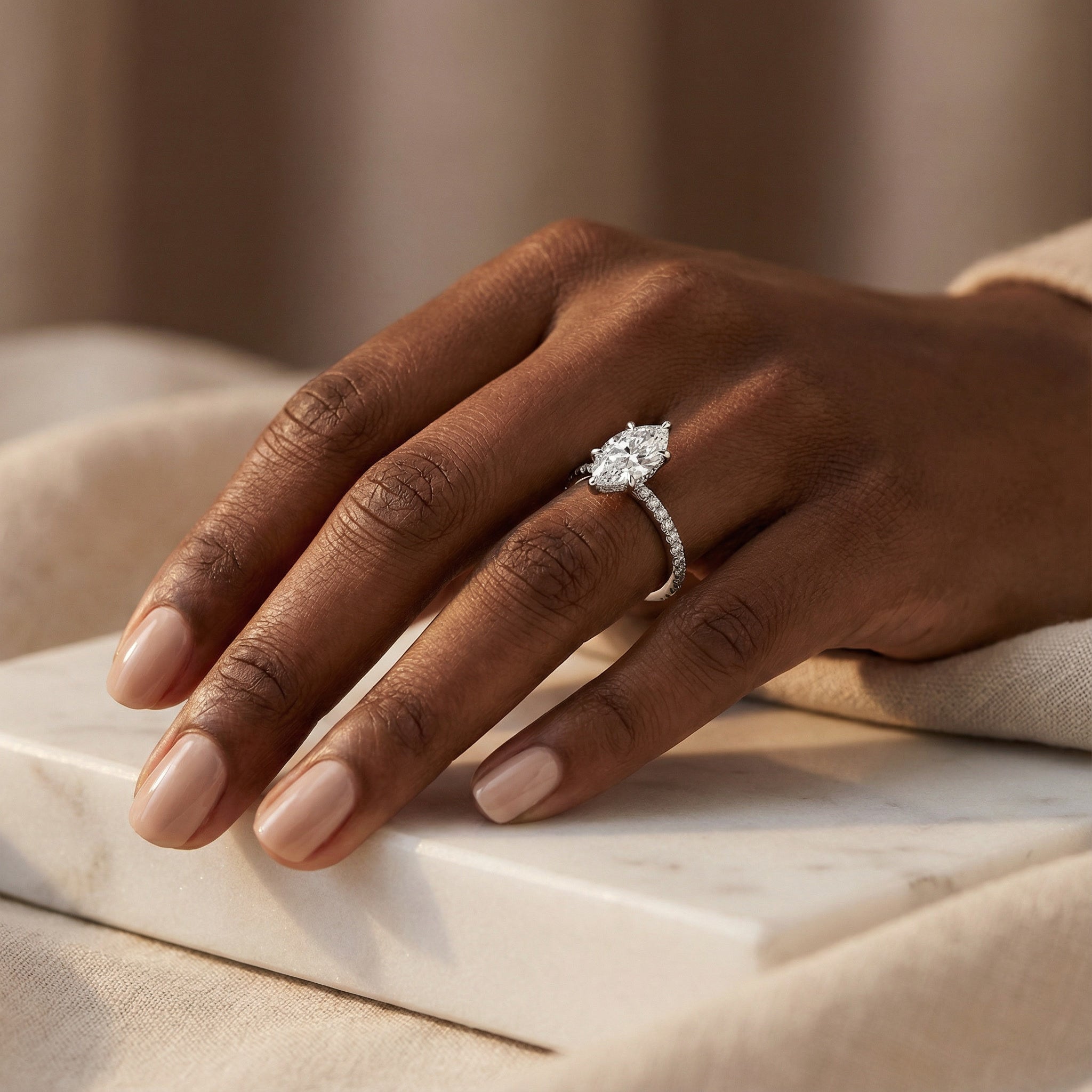 AETERNA RING, MARQUISE-CUT MOISSANITE, PAVÉ