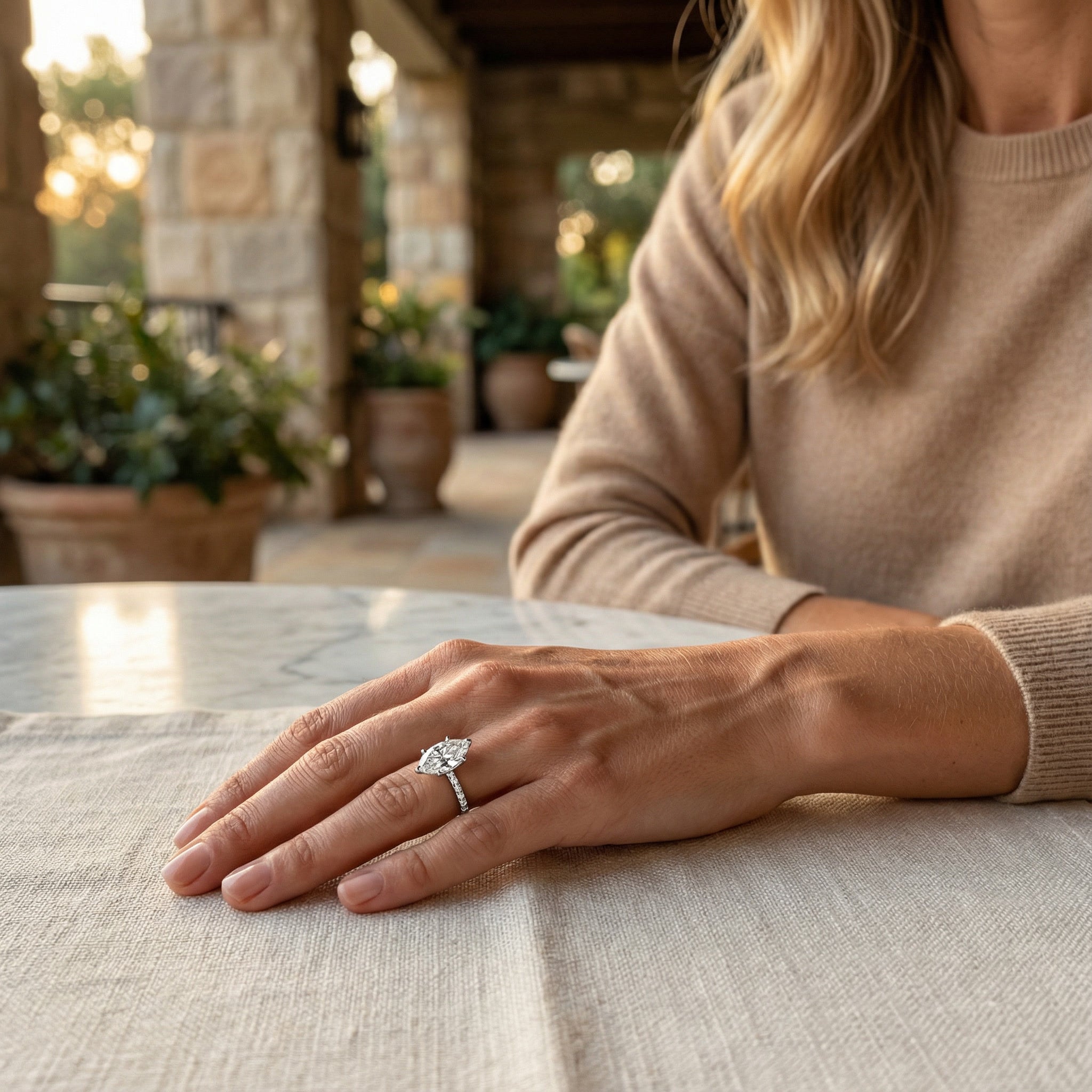 AETERNA RING, MARQUISE-CUT MOISSANITE, PAVÉ