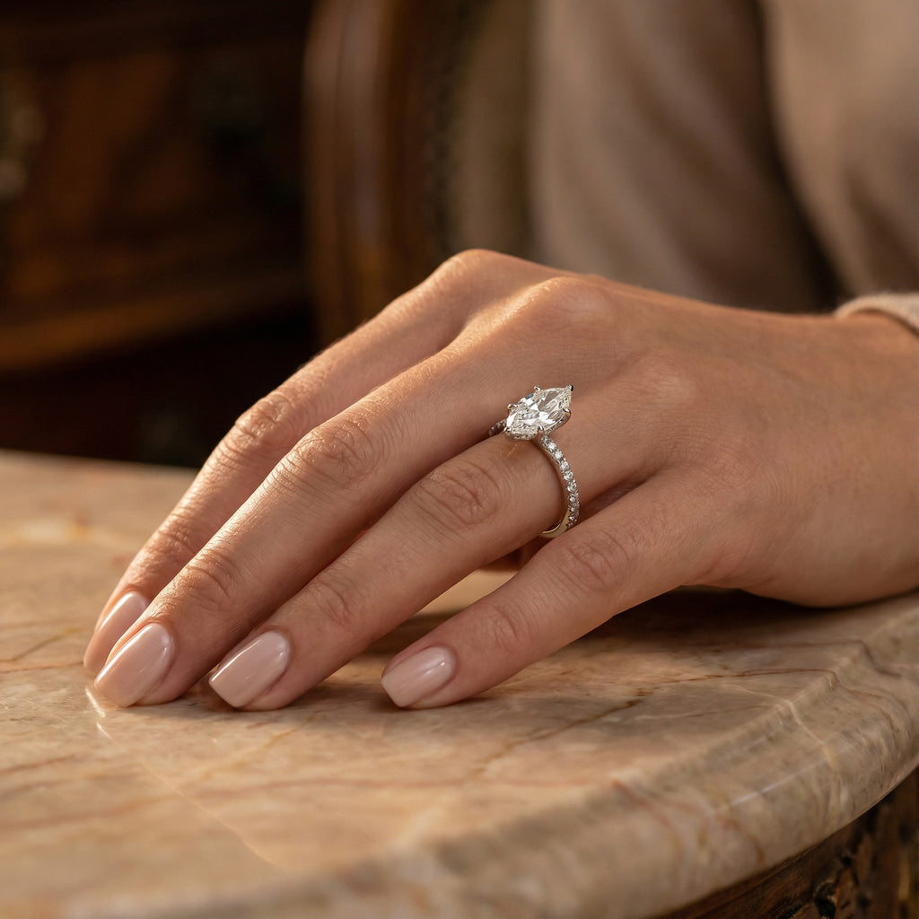 AETERNA RING, MARQUISE-CUT MOISSANITE, PAVÉ