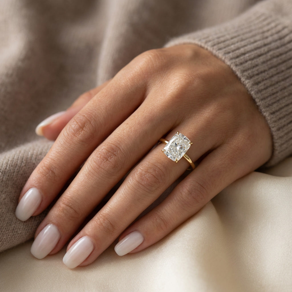 AETERNA RING, ELONGATED CUSHION-CUT MOISSANITE