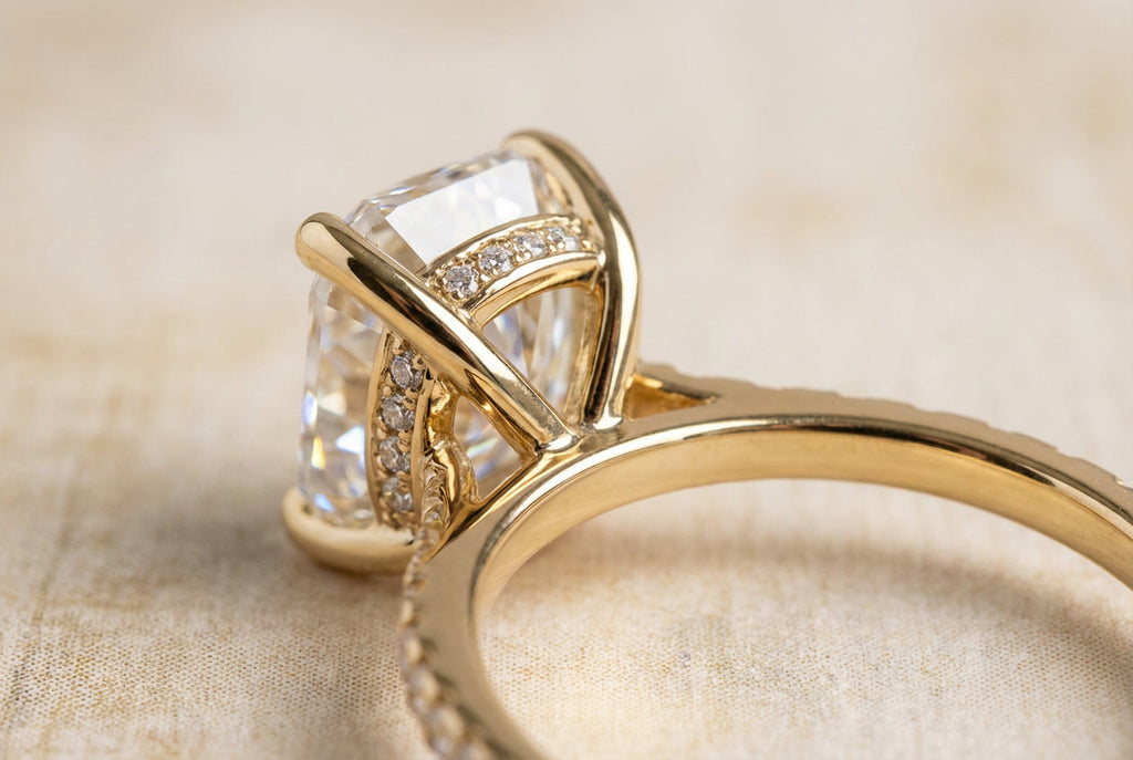 AETERNA RING, ELONGATED CUSHION-CUT MOISSANITE, PAVÉ